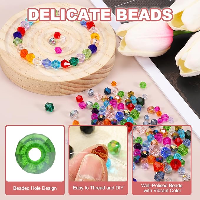 PATIKIL 1000pcs 4mm Bicone Glass Crystal Beads, Faceted Glass Spacer Beads - Image 3