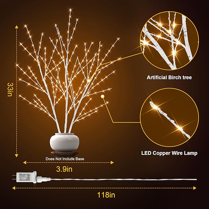 33in Birch Light Tree with 180 LED Lights, Twinkling Lighted Tree with Timer - Image 2