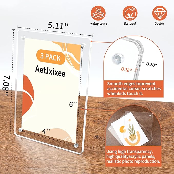 Acrylic Magnetic Picture Frames 4x6 Inch Set of 3, Tabletop and Refrigerator - Image 3