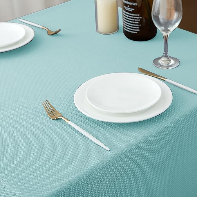 Biscaynebay Square Tablecloth 90x90 Inch-Auqa Blue Card Fabric Table - Image 7