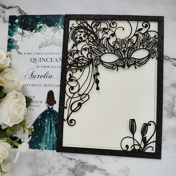 20PCS Masquerade Invitations, Quinceanera Invitations, masquerade wedding - Image 5
