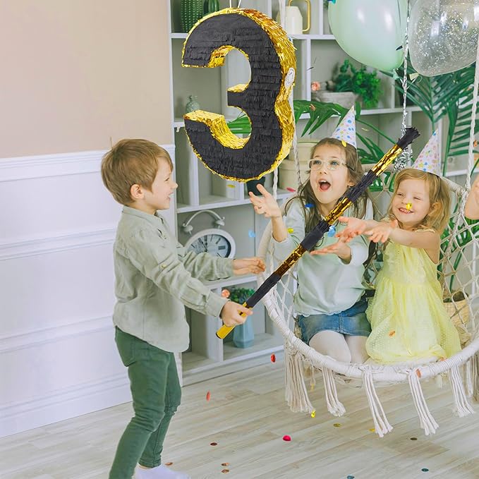 PCFING 20 Inch Number 3 Piñata Gold Black - Image 5