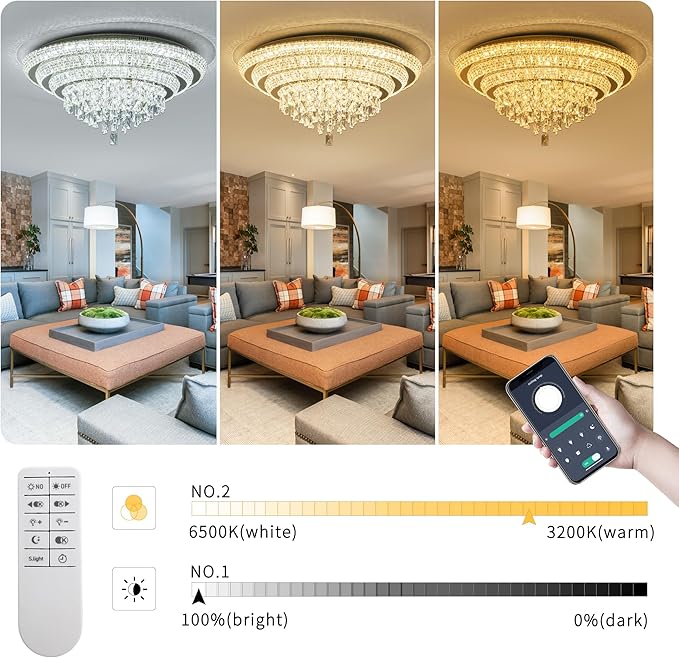 30 inch Crystal Gold Ceiling-Light Flush Mount - Image 2