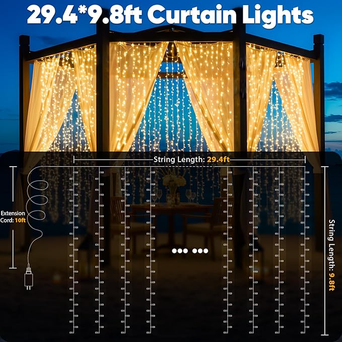 suddus 900 LED Christmas String Lights Outdoor, 9.8x29.5ft Curtain Light Plug in - Image 6