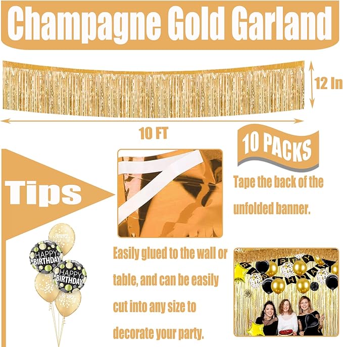 10 Pack 10 Feet Foil Fringe Garland Metallic Tinsel Streamers Banner Wall - Image 2