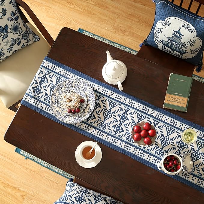 Chinoiserie Blue Stripe Table Runner - Image 7