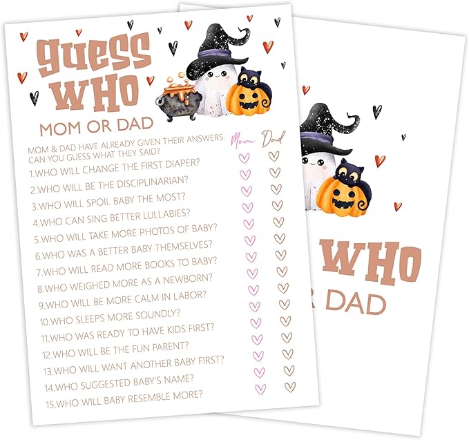 Baby Shower Games, Halloween Guess Who Mom or Dad, 25 Double-Sided Game Cards by Beshoul