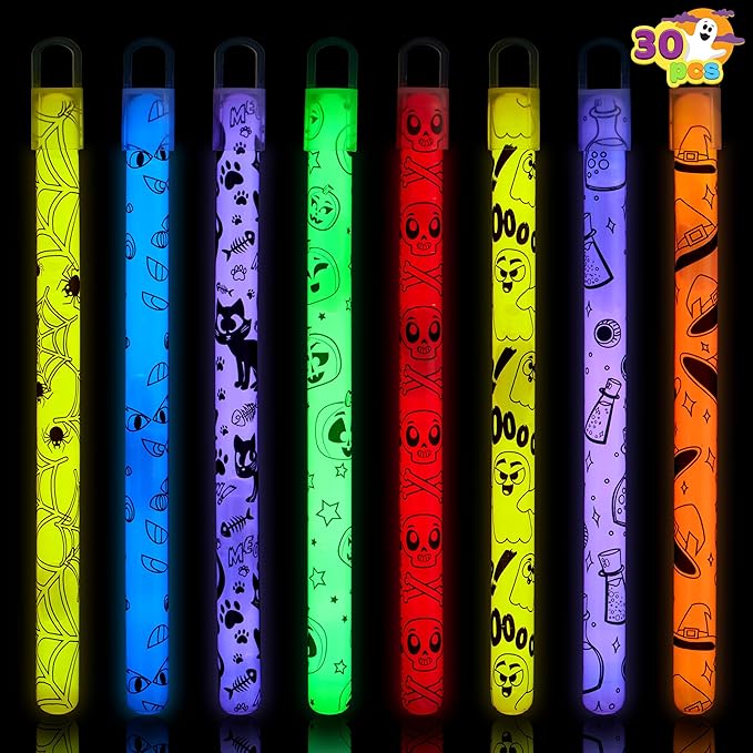 JOYIN 30 Pcs Halloween Glow Sticks Bulk Party Pack, Hanging Wands in 8 Design by JOYIN