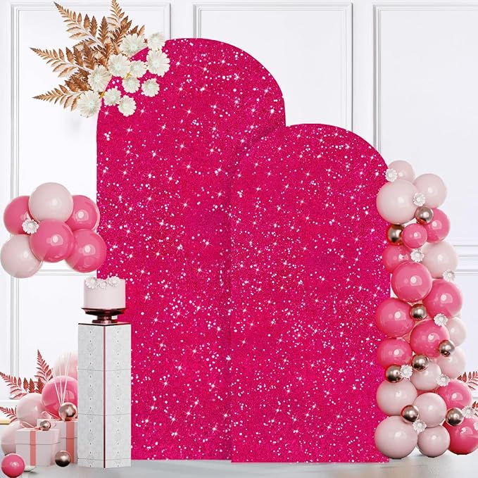 MODFUNS Arch Backdrop Stand and Cover Set 6&7.2ft Hot Pink Sequins Arch - Image 2