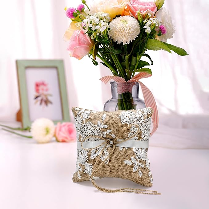 Ring Bearer Pillows Lace Bow Flower - Image 5