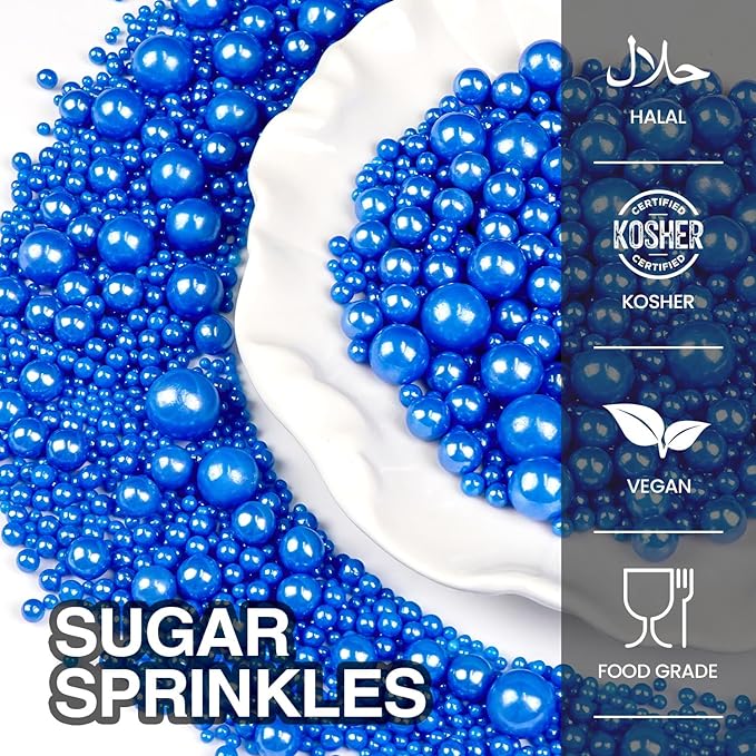 Deep Blue Pearl Sugar Sprinkles, Edible Candy Pearls, 150g/5.29oz, Baking Cake - Image 3