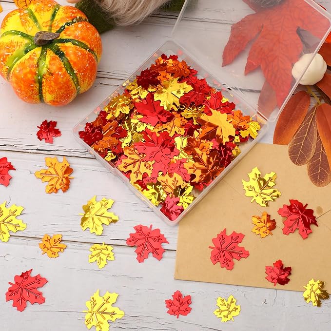 MARFOREVER Fall Glitter Confetti, Thanksgiving Metallic Foil Maple Leaves Fall - Image 2
