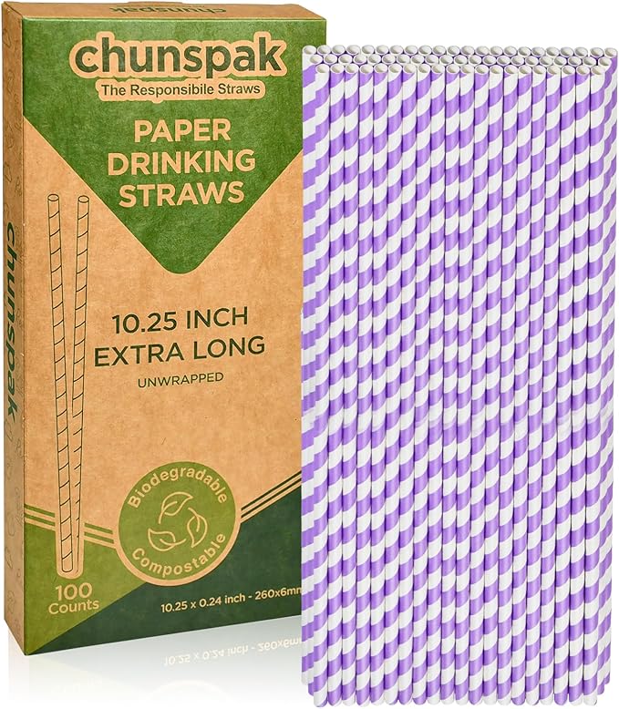 Compostable Paper Drinking Straws 10 Inch Long, by chunspak