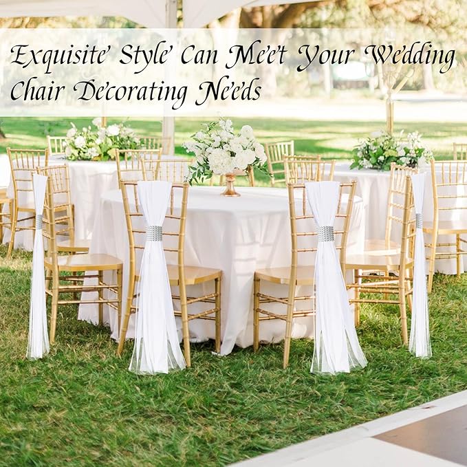 26 Sets Large White Pew Bows Tulle Wedding Aisle Chair Decorations, Extended - Image 7