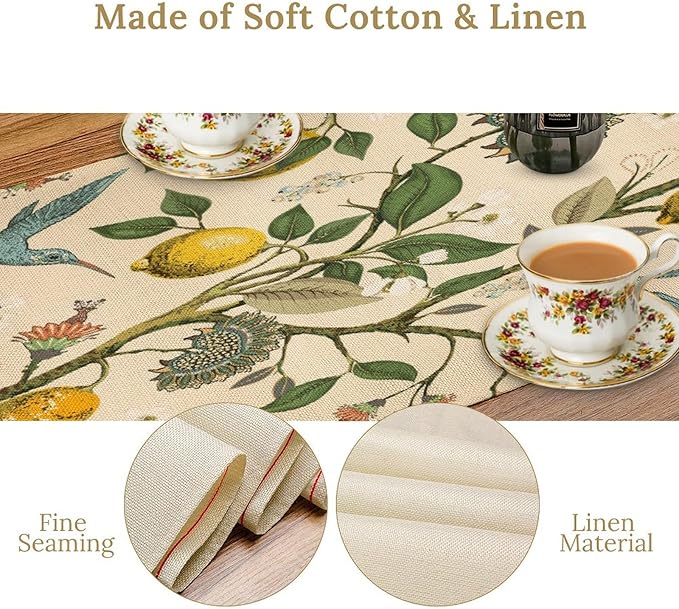 Table Runner with Flowers and Birds, Spring Plant Flowers Table Decoration - Image 7