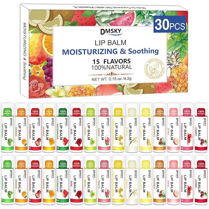 Dmsky DMSKY 30 Pack Lip Balm, Natural Lip Balm Bulk by DMSKY