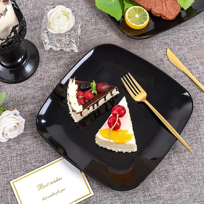 PULOTE 100 PCS Black Square Plastic Plates Disposable - Image 6