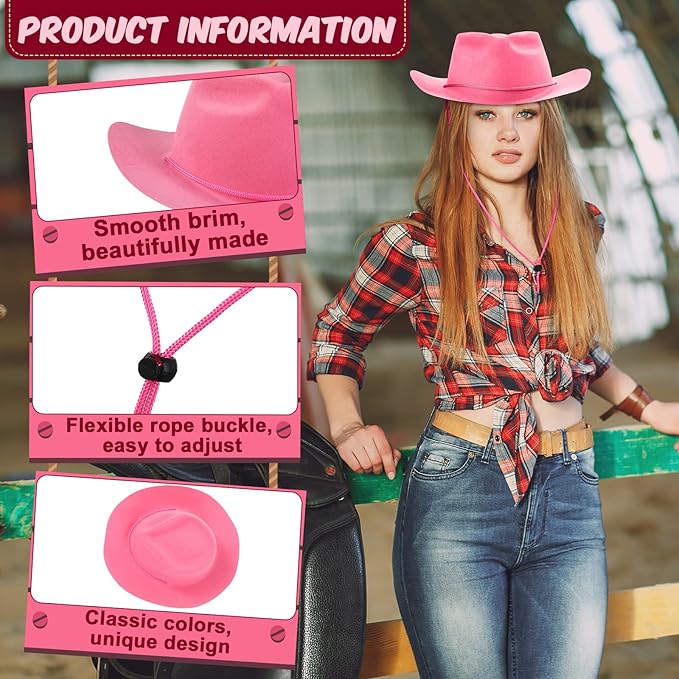 Mepase 24 Pieces Disposable Plastic Western Cowboy Hat Set Felt Wide Brimmed - Image 3