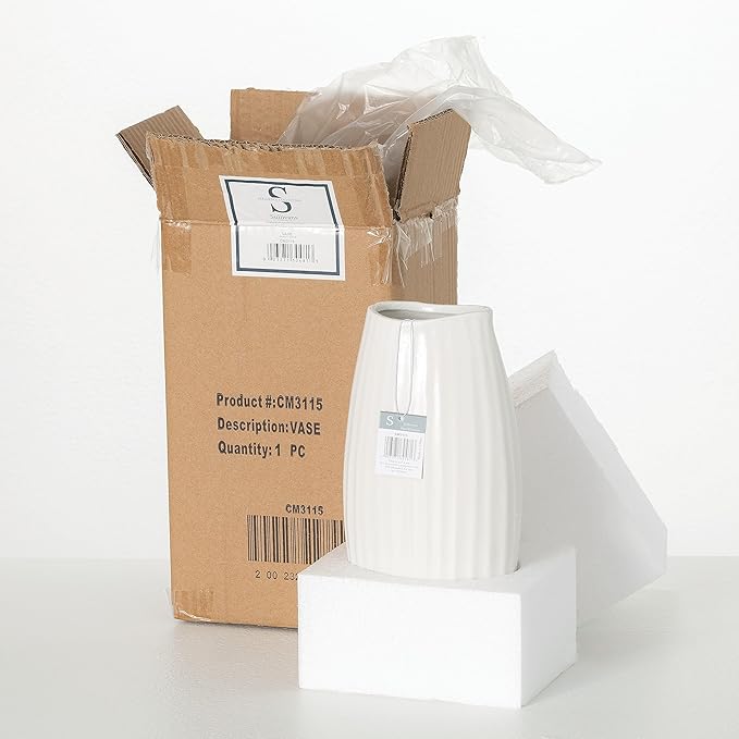Sullivans Ceramic Textured White Vase, Minimalist Decoration - Image 7