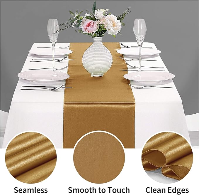 5-Pack Satin Table Runner Old Gold 12 x 108 inches Long, Table Runners - Image 3