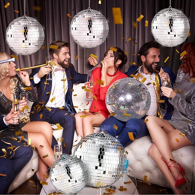 Haull 8 Pcs Large Disco Ball Set Silver Mirror Disco Reflective Ball - Image 7