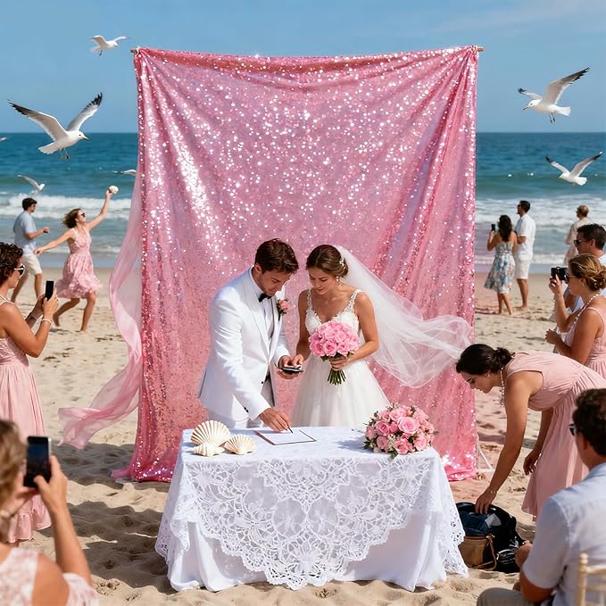 VOK Pink Sequin Backdrop Curtains 4 Panels 2FTx8FT Glitter Photography - Image 3