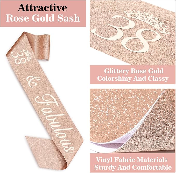 38th Birthday Decorations for Women Including Birthday Sash, Tiara/Crown - Image 5
