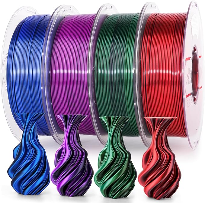 AMOLEN Silk PLA 3D Printer Filament 4KG Bundle, Shiny Dual Color PLA Filament by AMOLEN