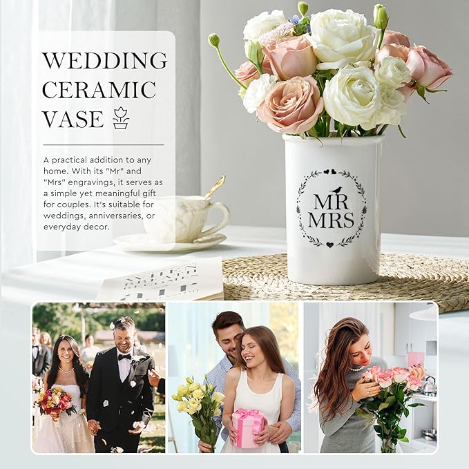 AW Bridal Mr and Mrs Wedding Vase Decorations, Bridal Shower Gifts - Image 2