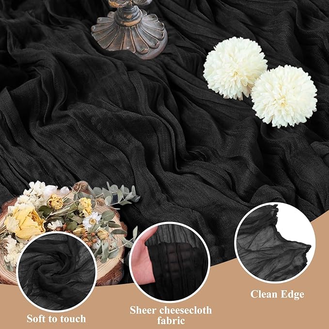 Asee'm 12pcs Cheesecloth Table Runner 120 Inches Long Black Boho Gauze Cheese - Image 3