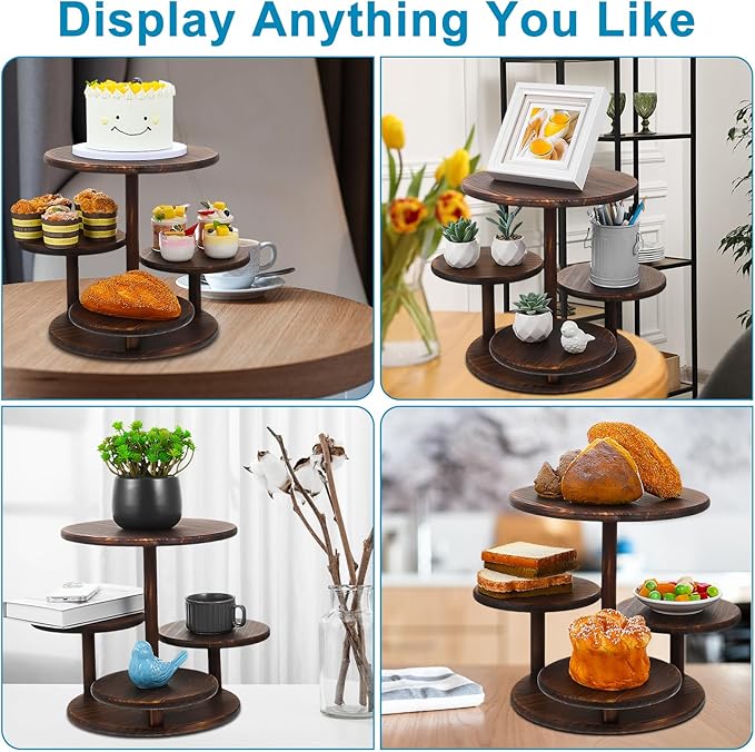 4 Tier Round Cupcake Tower Stand, Wooden Rotatable Cupcake Stand - Image 6
