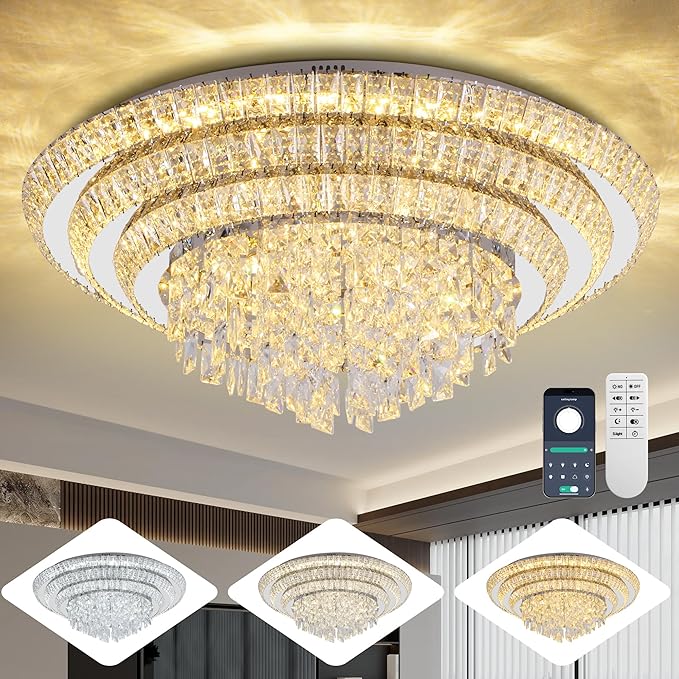 30 inch Crystal Silver Ceiling-Light Flush Mount by REDSTARLIGHTING