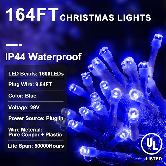 KNONEW 164FT 1600 LED Christmas Lights Outdoor Decoration Blue Timer 8Modes - Image 3