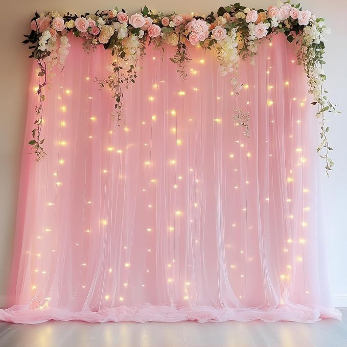 Fomcet Pink Tulle Backdrop Curtains - Image 6