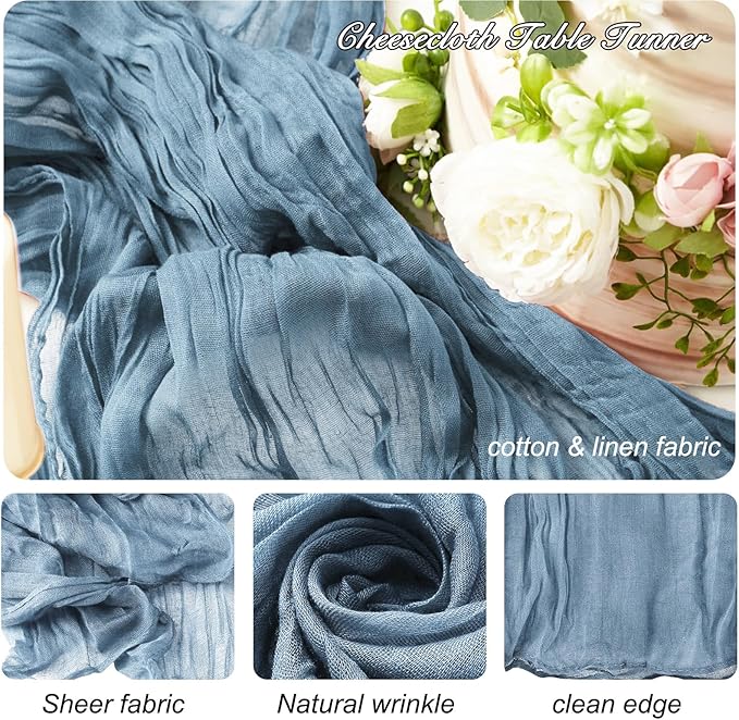 8 Pack 10Ft Dusty Blue Cheesecloth Table Runner 35x120 inch Boho Gauze Cheese - Image 2