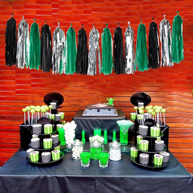 Black Green Silver Tassel Garland - Image 2