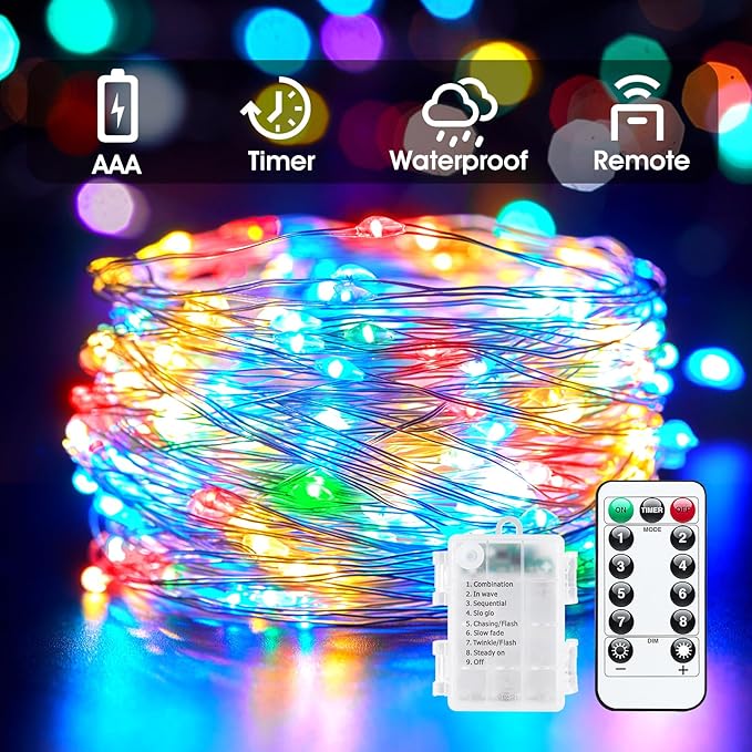33Ft 100LED Outdoor String Lights, Fairy Lights Battery Operated - Image 2