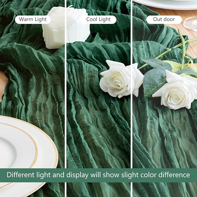 Asee'm Fall Table Runner Cheesecloth 10FT Emerald Green Boho Gauze Fabric - Image 5