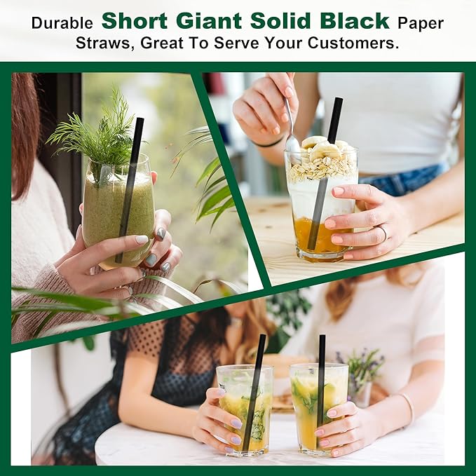 5.75 inch 8mm Wide Short Black Paper Drinking Straws Disposable - Image 5