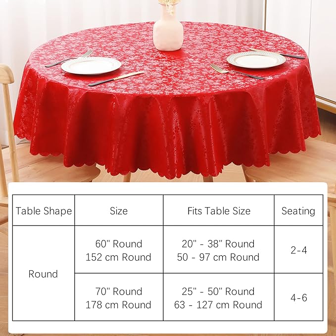 Smiry Round Table Cloth, Waterproof Heavy Duty Vinyl Tablecloths, Wipeable - Image 6
