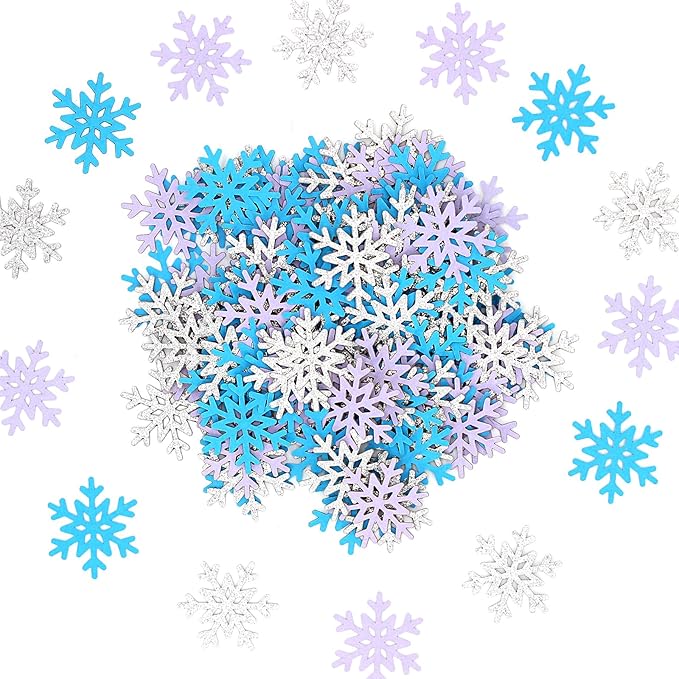 200PC Winter Wonderland Birthday Decorations Silver Blue Purple Snowflake - Image 2