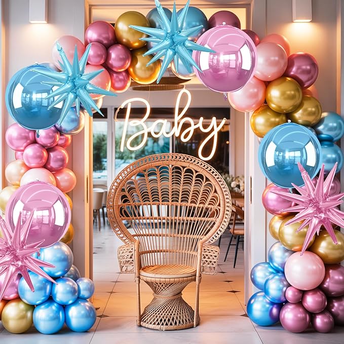 6Pcs Pink Blue Foil Balloons, 22Inch Blue Pink 4D Round Ball Balloon and - Image 3
