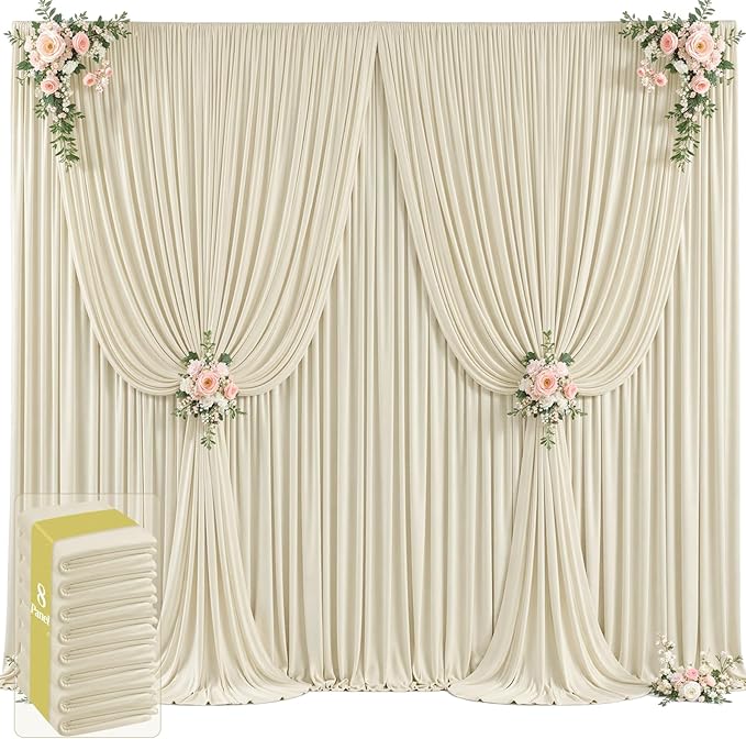40ft x 12ft Beige Backdrop Curtains Wrinkle Free Backdrop Curtain by Tao-GePartyDecorations