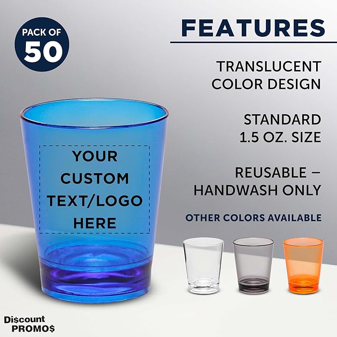 Custom Translucent Plastic Shot Glasses 1.5 oz. Set of 50, Personalized Bulk - Image 2