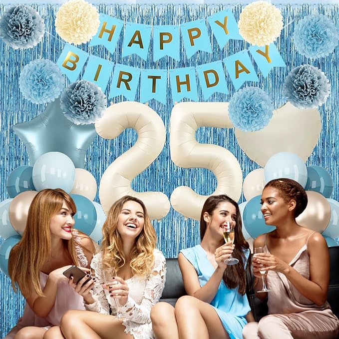 Dusty Blue 25th Birthday Party Decorations - Image 3