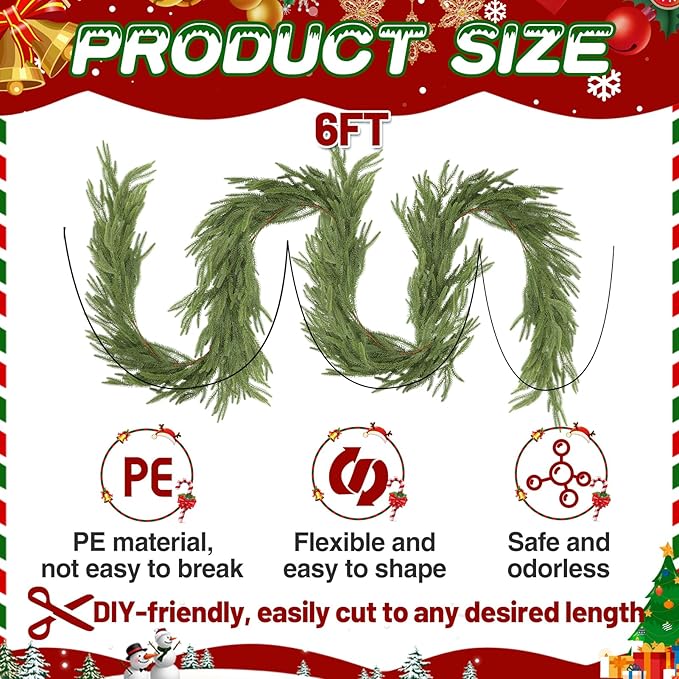 6ft Christmas Norfolk Pine Garland - Image 7