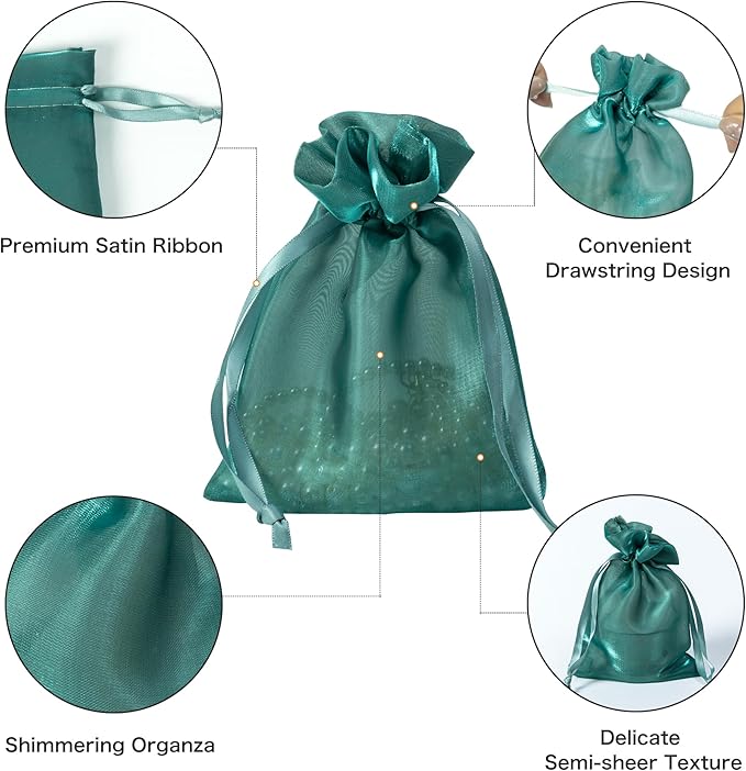 QIANF 20 Pcs Dark Green Small Organza Bags 6X9 inch - Image 2