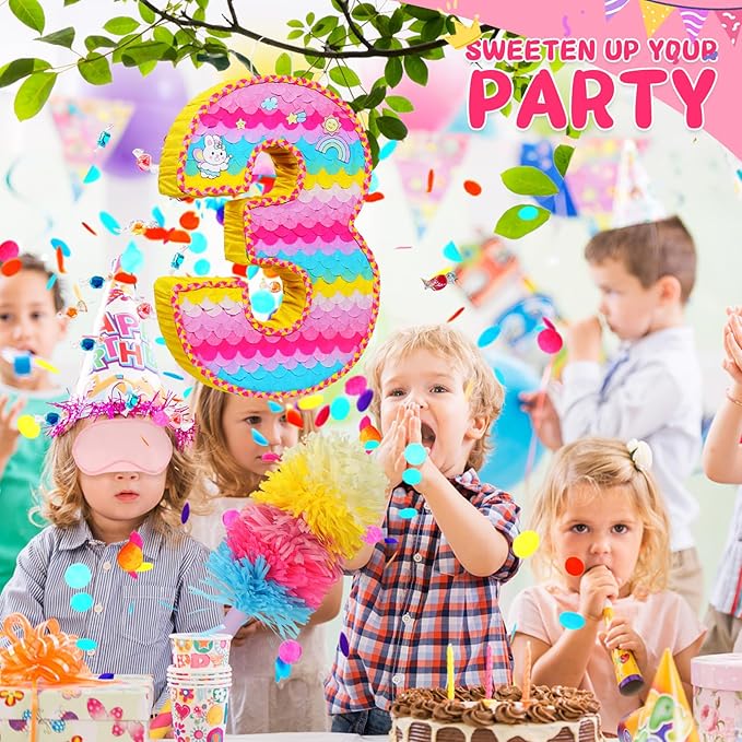 Number 3 Pinata for Birthday Party Decorations, Unicorn Mermaid Theme Pink - Image 2