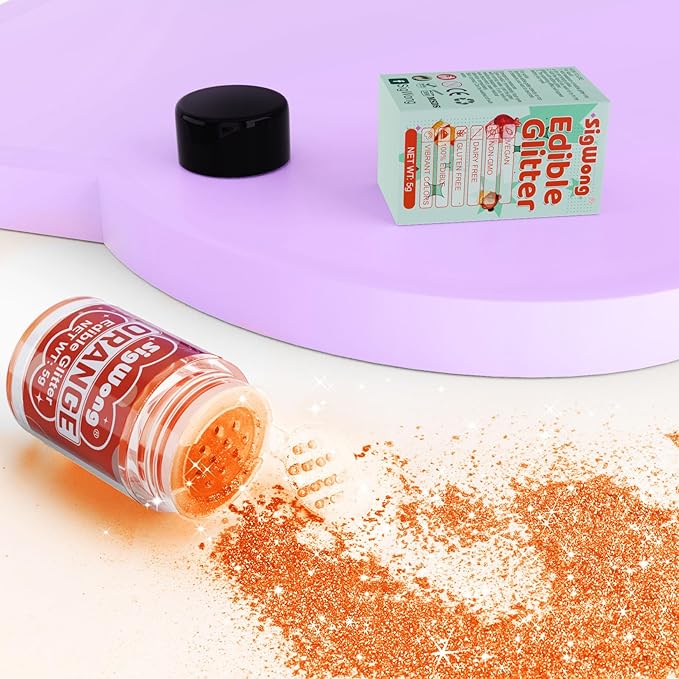 Orange Edible Glitter - 5g Food Grade Cake Decorating Shimmering Glitter - Image 2