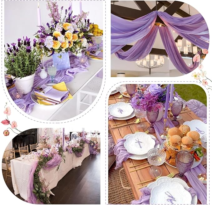Sioloc 5 Pack Lilac Purple Lavender Cheesecloth Table Runner Fall Autumn Decor - Image 4